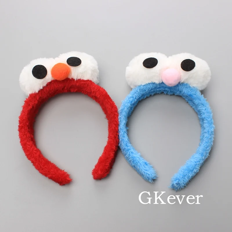 Anime Cartoon Cute Plush Hairband Cookie Monster & Elmo Figure Red & Blue Height 17 cm 7'' Kids Gift General Size