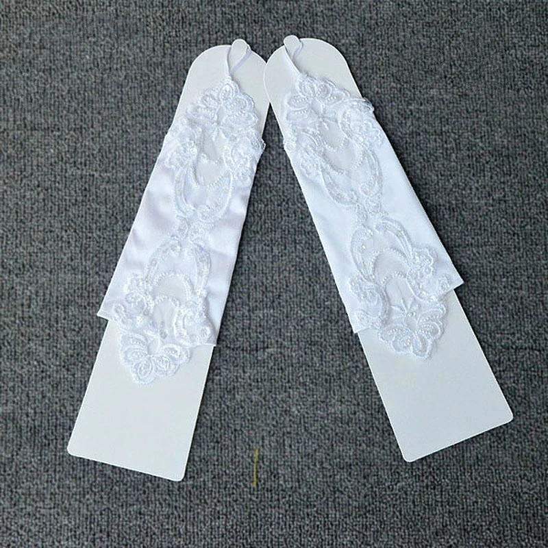 Flower Girl Gloves Wedding Dress Accessories White Children Long Gloves Without Finger Lace Gloves Suture Beads Sleeves D