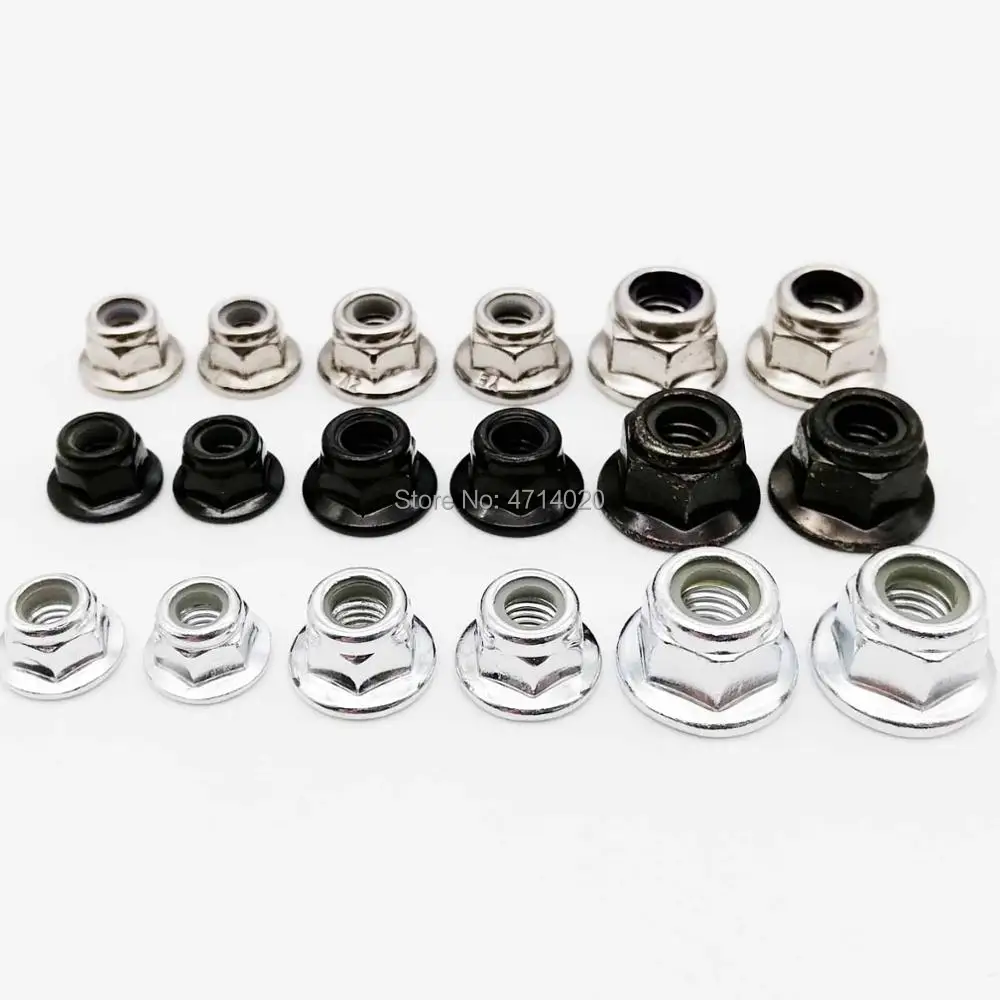 10/50 M3 M4 M5 M6 M8 M10 M12 Black Carbon 304 A2-70 Stainless Steel Hex Flange Nylon Insert Lock Nut Self-locking Nylock Locknut