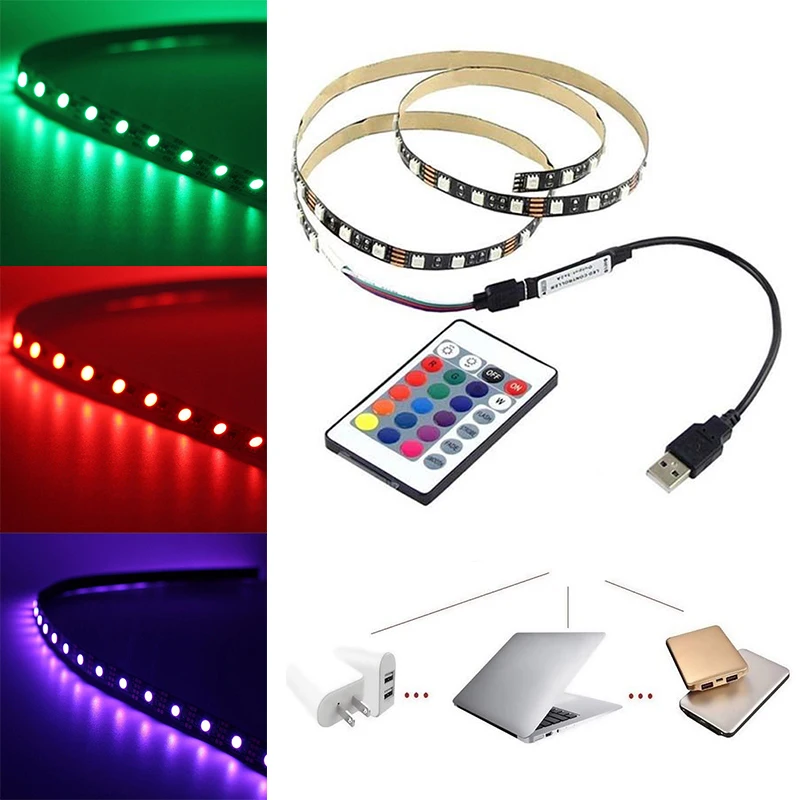 

Ленсветильник светодиодная с пультом ДУ, 1-5 м, 5 в постоянного тока, 5050 RGB SMD, 60 светодиодов