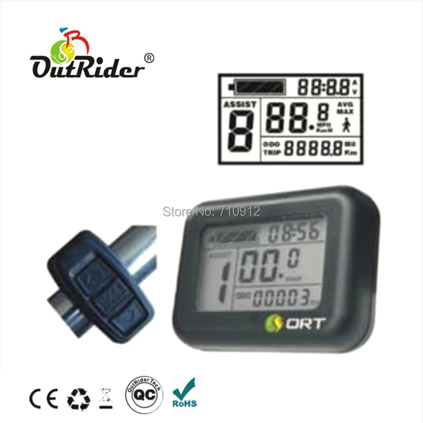 Hot Sale! 36V Electric Bicycle LCD Display with Time Top-Speed Wheel Diameter Setting CE OR04C1