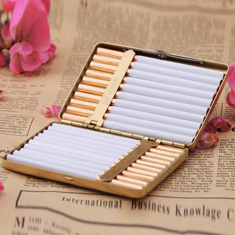 16 Cigarettes Mens Brass Pocket Cigarette Tobacco Storage Case Box Holder Metal