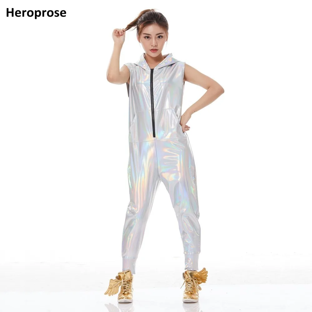 New Fashion Hip Hop Dance Costume Performance Wear European Loose Bright Color Jazz Jumpsuit Fluorescent White One Piece Pants