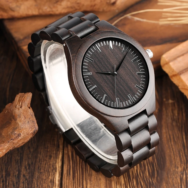 Retro Wood Watches for Men Clock Male Casual Light Ebony Wood Man Full Natural Band Quartz Men\'s Wrist Watches Relogio Masculino