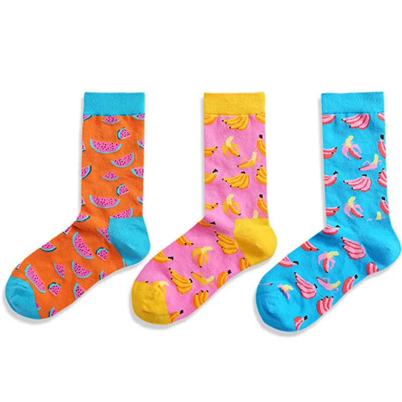 

Men Socks Cartoon Watermelon Banana Fruits Cute Harajuku Funny Street Hip-hop Skate Korean Style Hip Hop Happy Female Hosiery