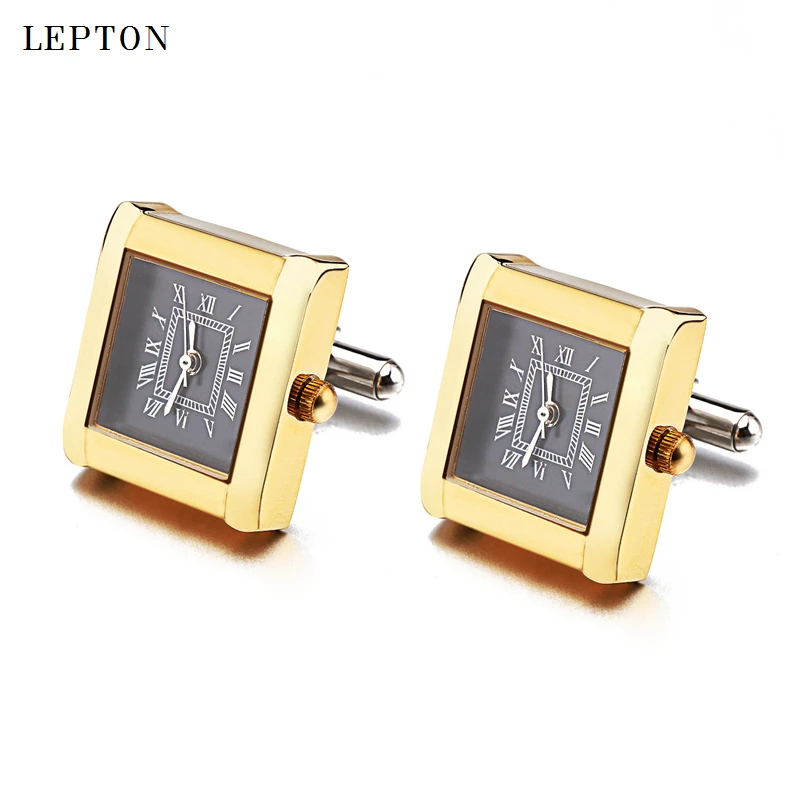 Lepton Functional Watch Cufflinks For Men Square Real Clock Cuff links With Battery Digital Mens Watch Cufflink Relojes gemelos