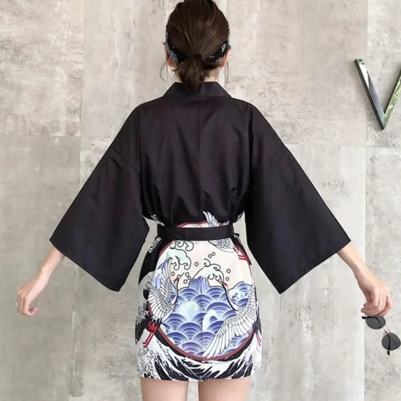 Summer Black Thin Kimono Jacket Women Loose Cardigan With Belt Vintage Japan Style Sunscreen Coat Windbreaker Outerwear