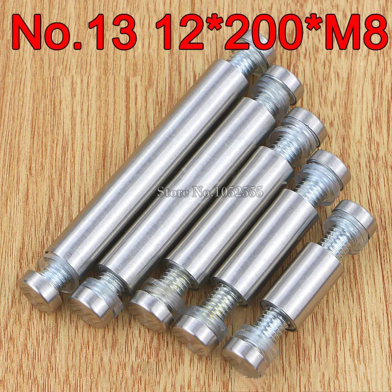 

Plus Length 200PCS/LOT 12mm*200mm*M8 Stainless Steel Double Head Hollow Standoffs Pins Screws Acrylic Glass Advertisement Nails