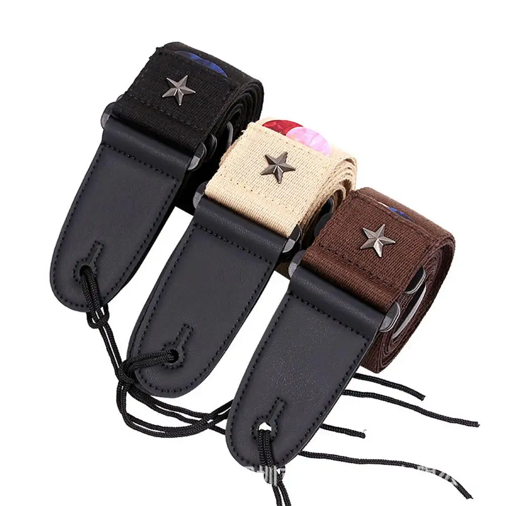 

Electric Guitar Strap Acoustic Folk Guitarra Straps Cotton Leather Head Pentagram Guitar Straps with Pick Pocket Accessories