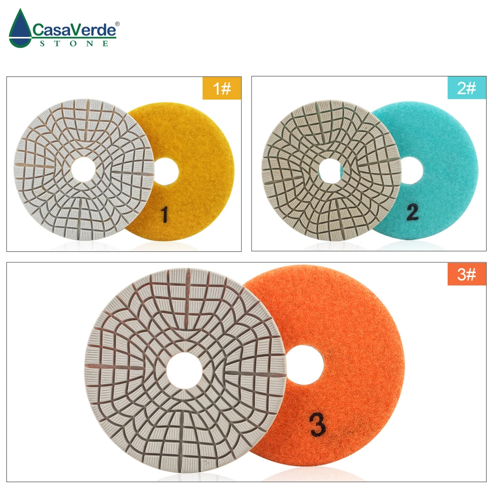 DC-TW3PP02 4 inch wet use of  high quality 3-step diamond polishing pads 100mm for stone and concrete