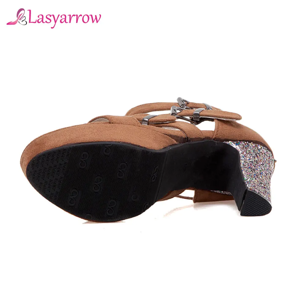 Lasyarrow 2019 Crystal Glitter High Heel Buckle Strap Gladiator Sandals Women Platform Summer Platform Shoes Woman Pink Red J729