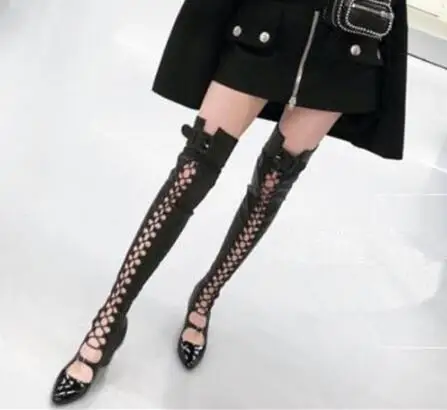 New Over the Knee Gladiator Cross-tied Boots Women Summer Boots Fashion Lace-up Pointed Toe Lady Long Boots