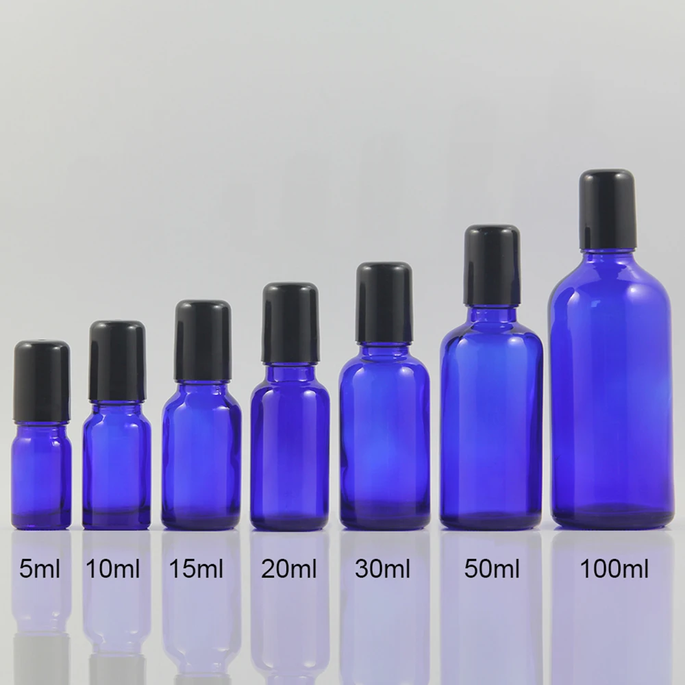 

High quality 50ml blue Empty Roll On Stainles Steel And Glass Roller Ball Liquids Oil Perfume Bottle