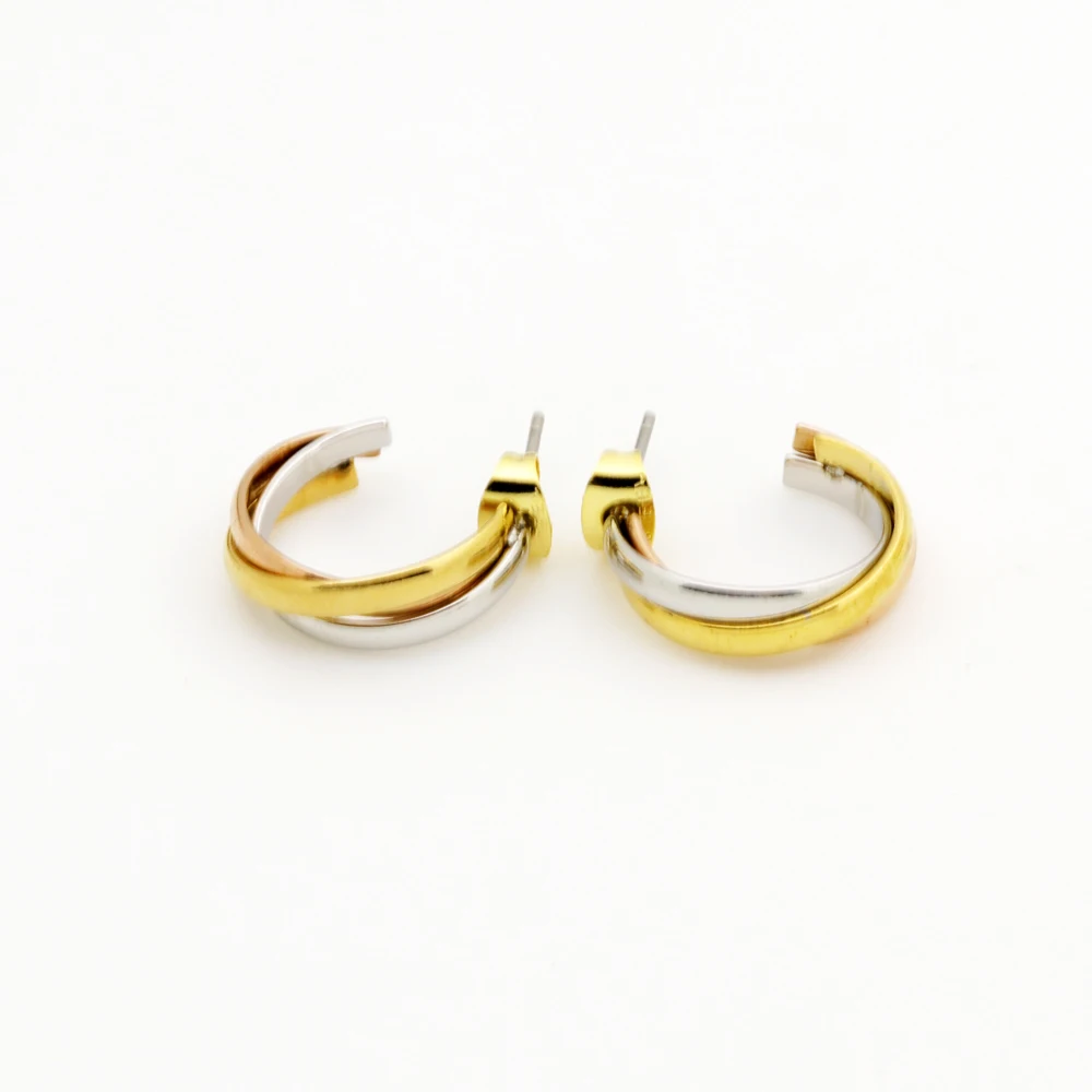 Top Quality Classical 3 Rounds  Rose Yellow White Gold Gold Colour Stud Earrings Fashion Jewelry Lover Earrings Wholesale