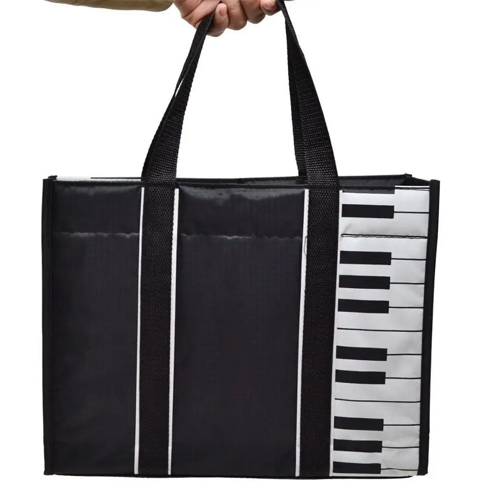 Music Topic Piano Key Music Waterproof 420D Oxford+5mm Sponge Bag Hand Bag Shopping Bag