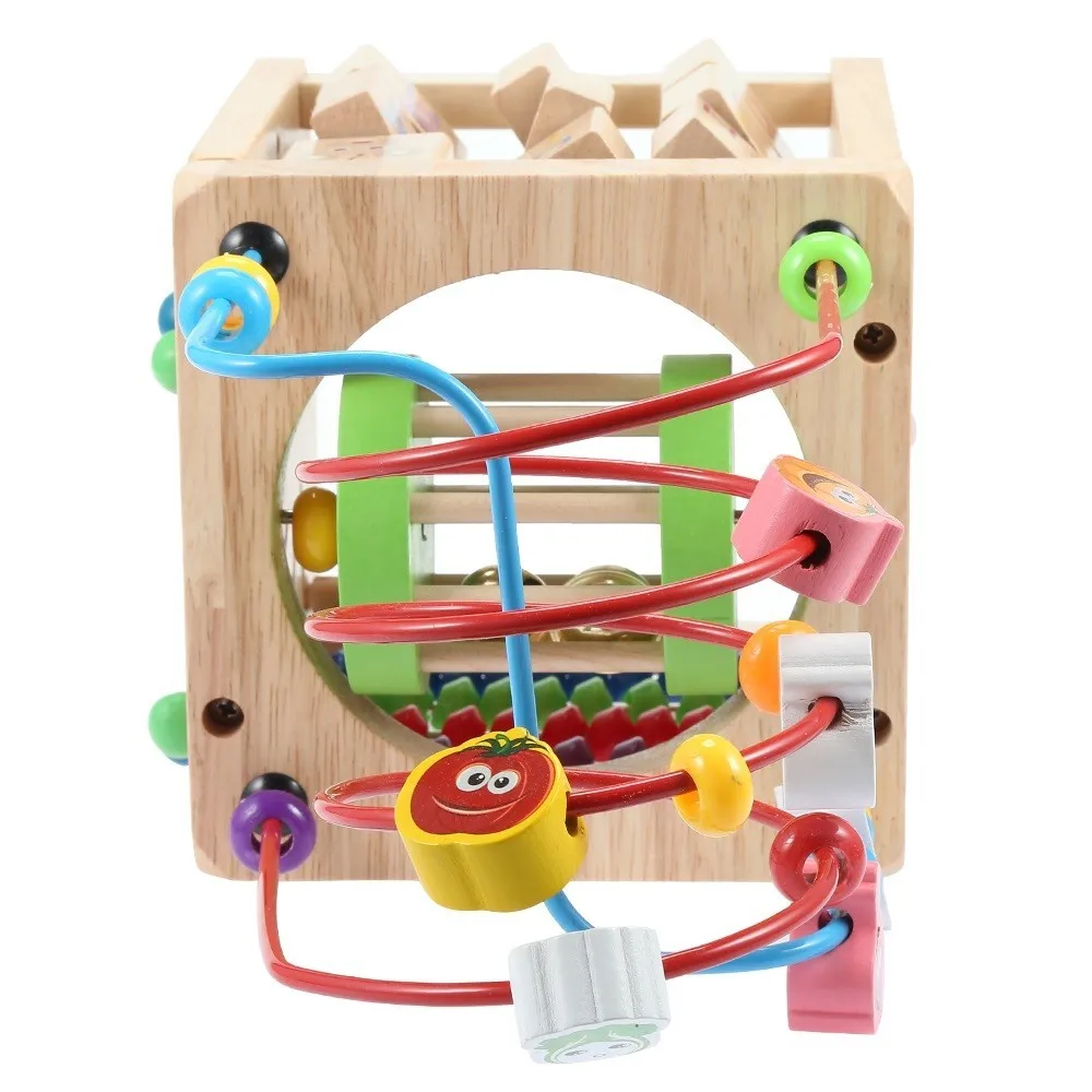 6 in 1 Holz Perle Maze Aktivität Cube Natürliche Aktivität Spielzeug Frühen Lernen Pädagogisches spielzeug Kinder Math Um Buchstaben Uhr