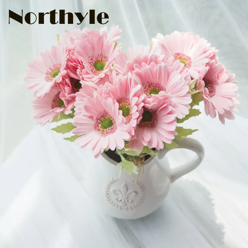 Northyle Artificial Gerbera  Real Touch Fake Daisy Bouquet Home Floral Decoration Diy Wedding Flower Chrysanthemum Ornament