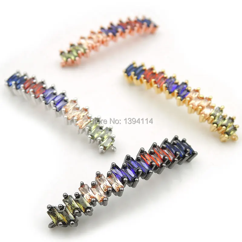 44*7*4mm Micro Pave CZ Of Mixing Colors Arc Bar Connector Of Wave Fit For Women As DIY Bracelets Accessory