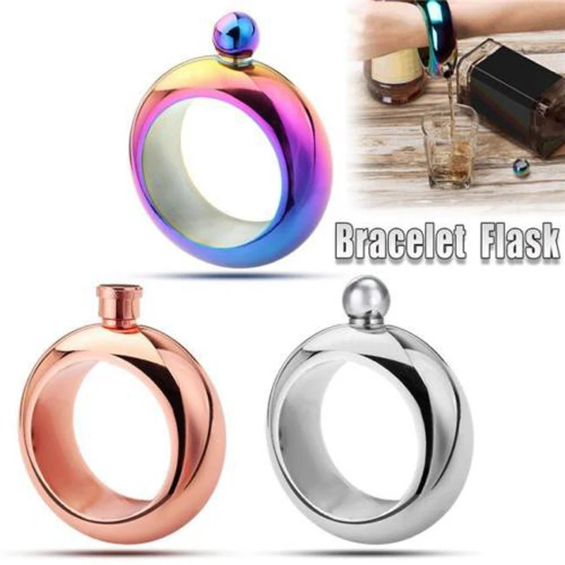 JX-LCLYL Stainless Steel Portable 3.5oz Hip Flask Holder Alcohol Drink Bangle Bracelet