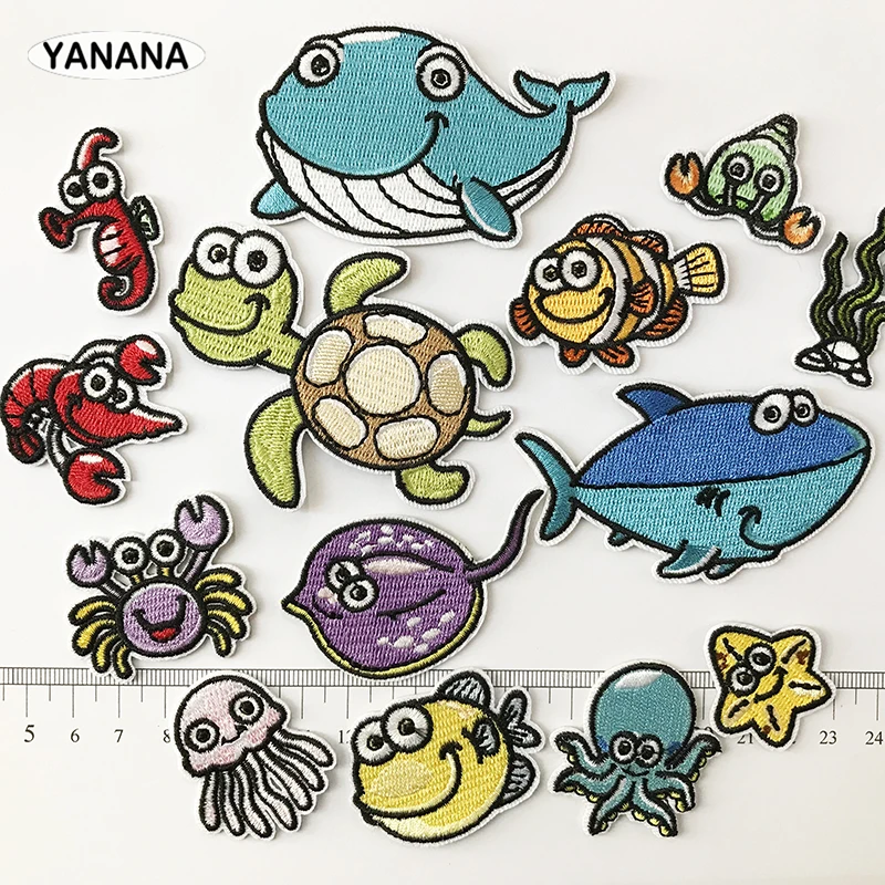 Whale, seahorse, Octopus Sea turtle Marine animal  Iron On Patch Embroidered Applique Sewing Clothes Stickers