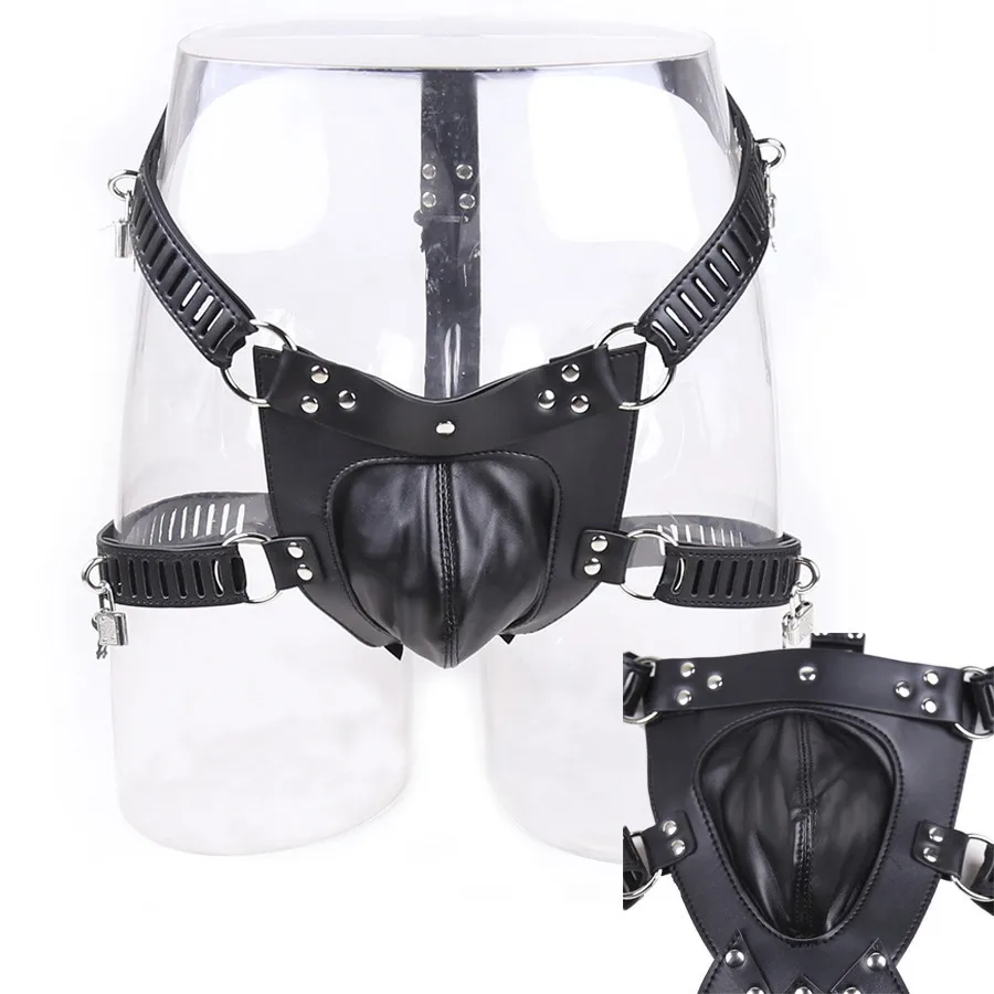 Adult Games PU Leather Sexy Panties BDSM Bondage Fetish Restraints Penis Cock Cage Male Chastity Devices Belt Erotic Toys