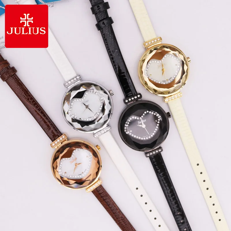 Montre à Quartz en Nacre Julius pour Femme, Horloge Rétro Japonaise, Horloge à la Mode, Coeur Mignon, Cadeau d'Anniversaire pour Fille, Pas de Boîte