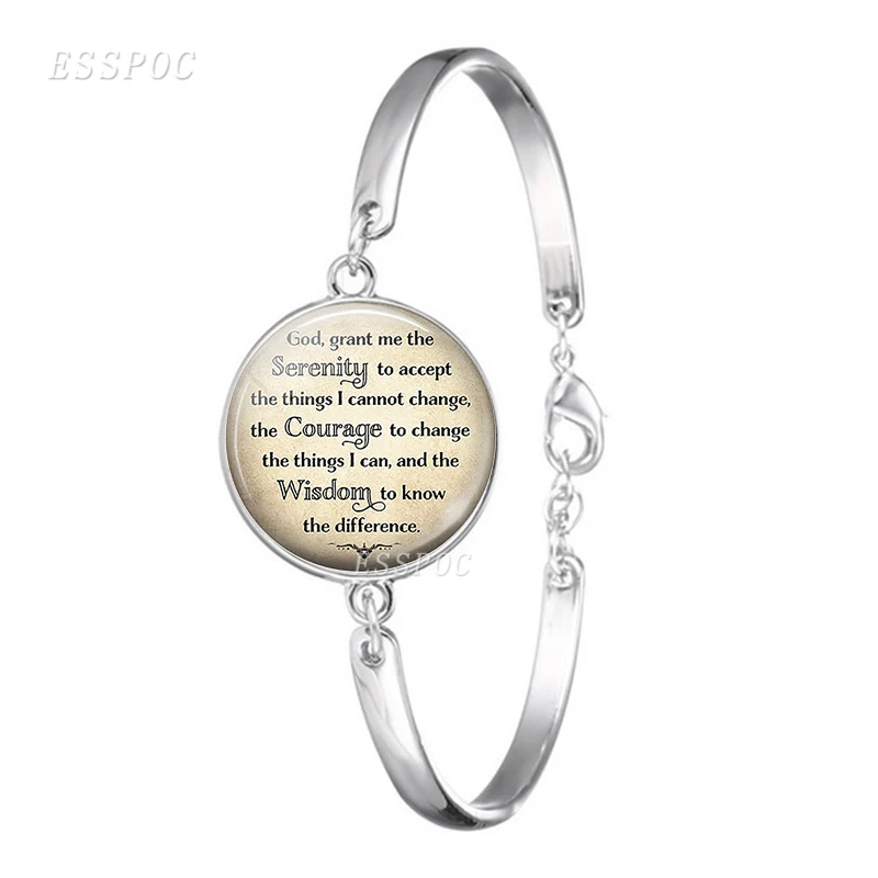 Serenity Prayer Quote Fashion Wrist Bracelet Glass Dome Cabochon Jewelry Round Bangle Bracelets Accessories Women Gift