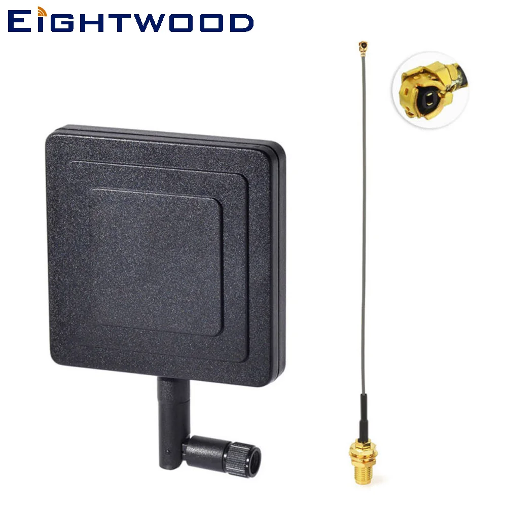 Eightwood 5.8GHz 8dBi SMA Plug WiFi Panel Antenna Screw-On Swivel Antenna Aerial with SMA Male to IPX U.FL Female RF Coax Cable