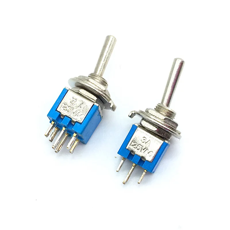 5pcs Mini Locking Toggle Switch SPDT 3 Pin ON ON Rocker Switch 3A 125VAC DPDT 6Pin 2 Position