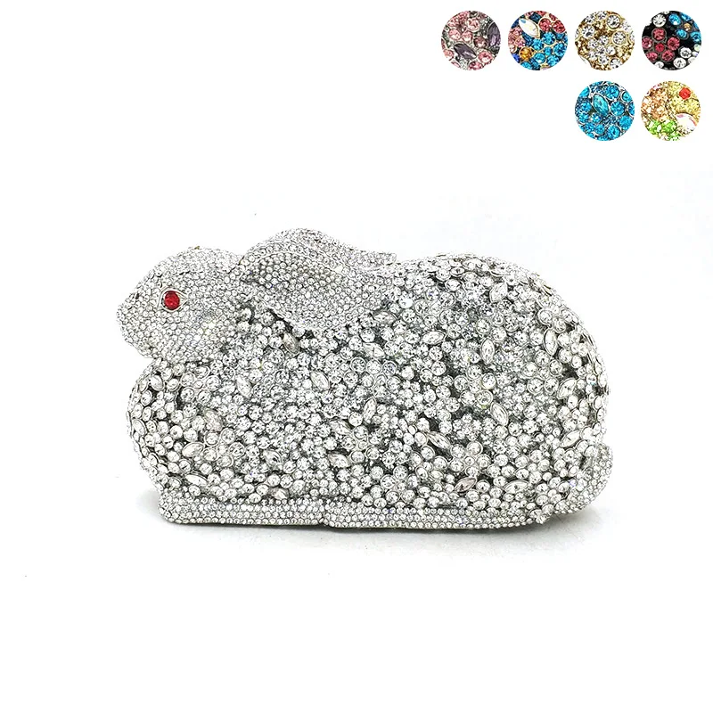 

Women evening party bag diamonds luxury crystal clutch bridal wedding party bunny purse handbag elegant rabbit crystal purses