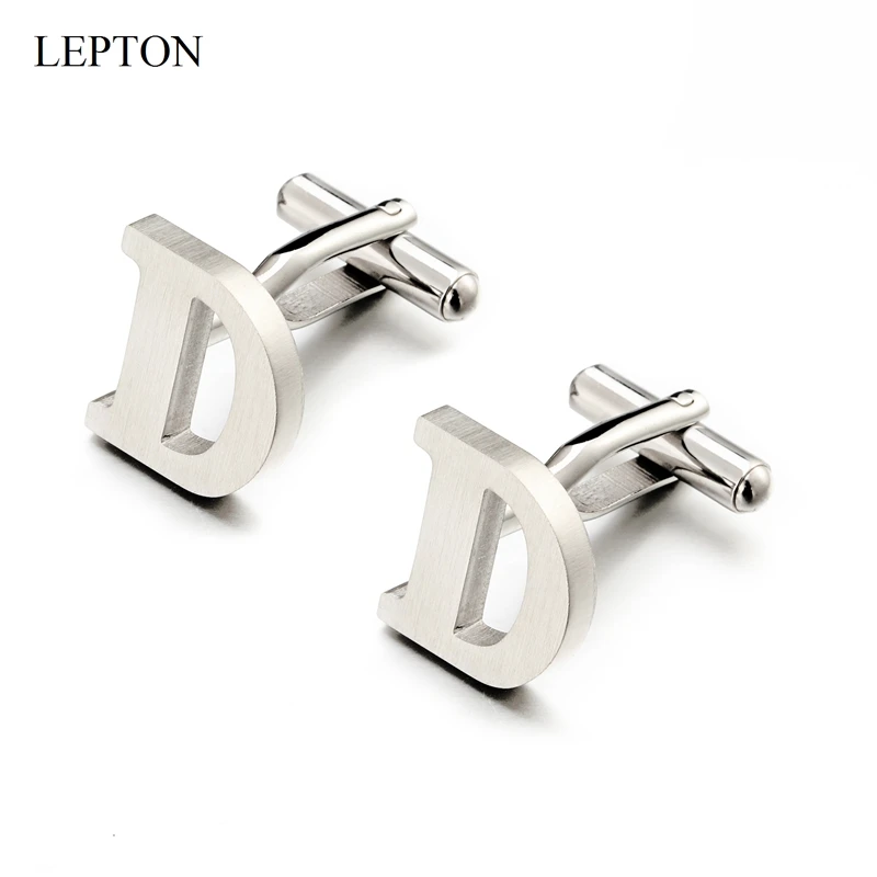 

Stainless steel Letters Cufflinks for Lepton Mens Black & Silver Color Letter D of alphabet Cuff links Men Shirt Cuffs Button