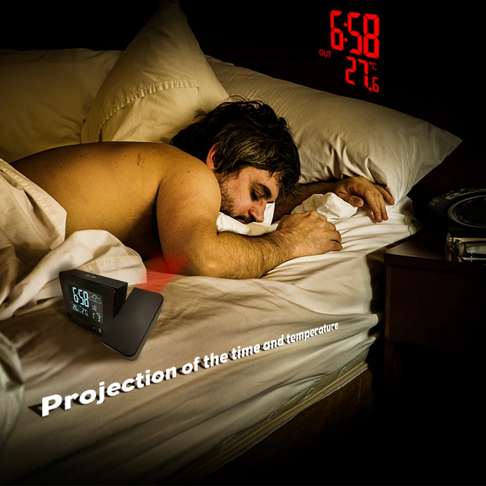 Reloj despertador Digital doble de proyección, carga USB, pantalla HD, retroiluminación colorida, temperatura, pronóstico del tiempo