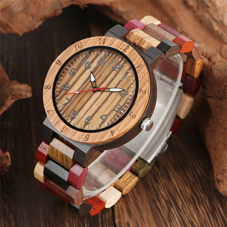 Fashion Wooden Men Watch Relogio Masculino Quartz Watches Man Wood Wristwatches Gifts Mixed Color Wooden Band Timepieces Gifts