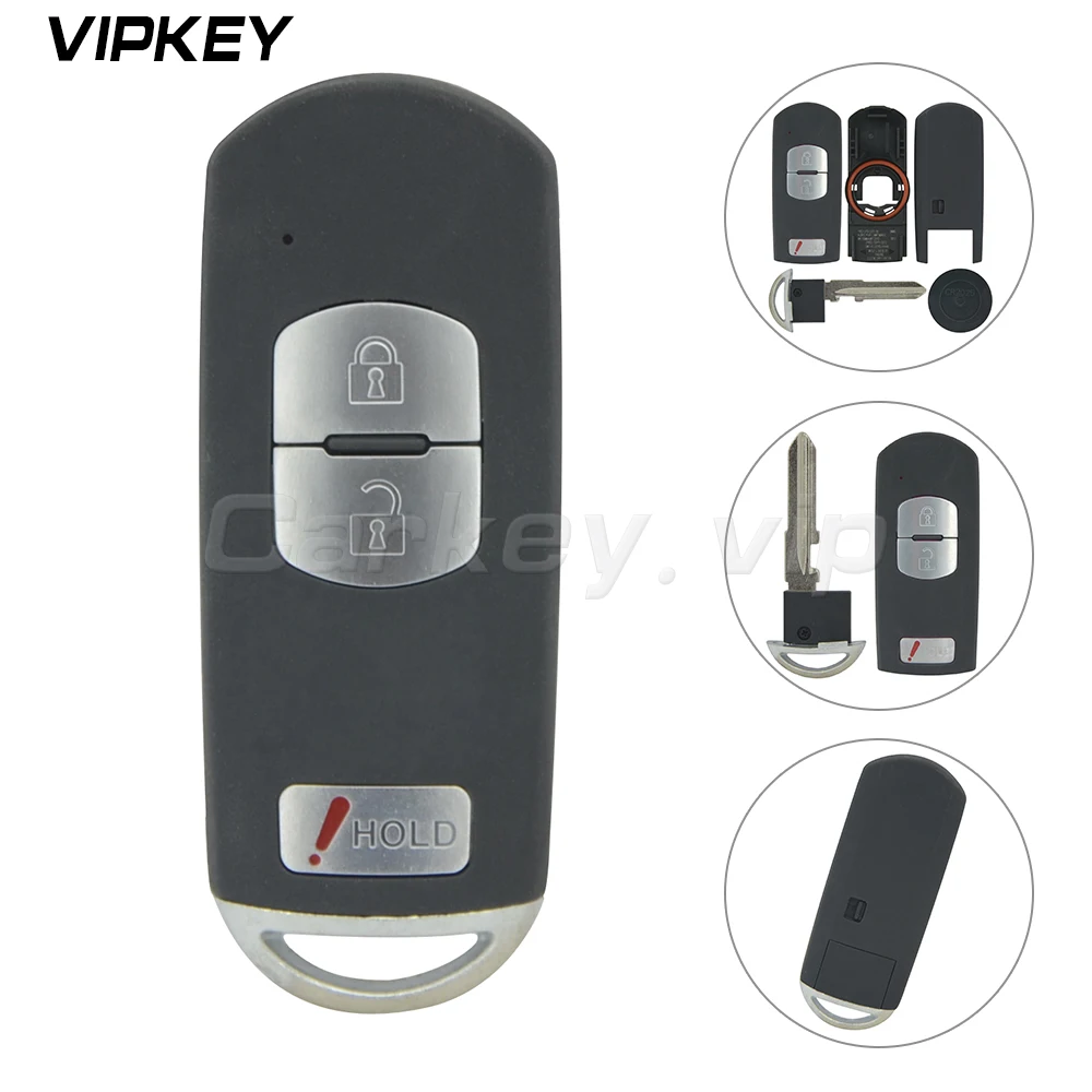 

Remotekey WAZSKE13D01 For Mazda 3 6 CX-3 CX-5 Replacement 2+1 Button Smart Remote Car Key Shell Fob Red Hold With Uncut Blade