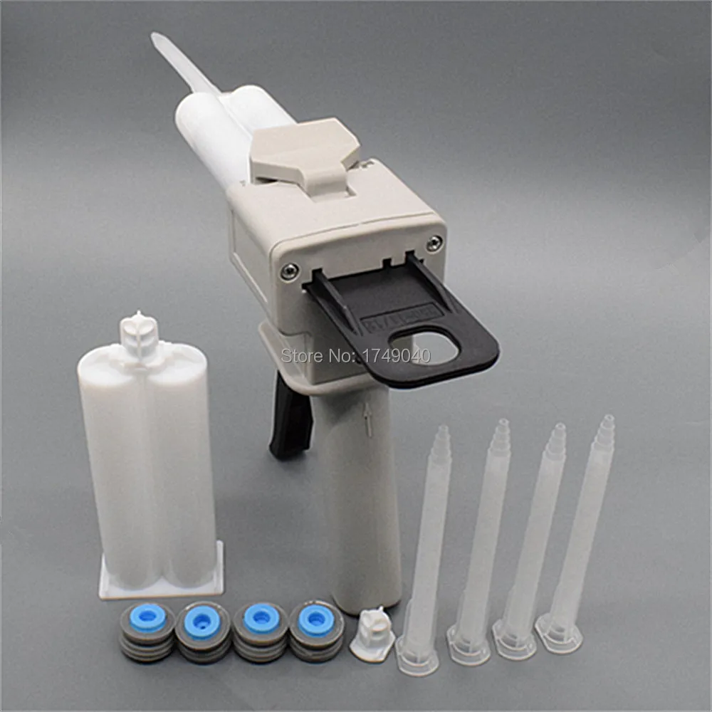 Pistola per calafataggio 50ml 1:2 AB Dispenser per pistola per colla epossidica con ugello di miscelazione statico 5pc e 2 pezzi 50ml 1:1 cartuccia vuota a doppia canna