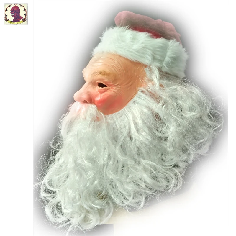 FATHER CHRISTMAS Santa Claus Full Head Latex Mask With Beard, hat & hair for Christmas Costume