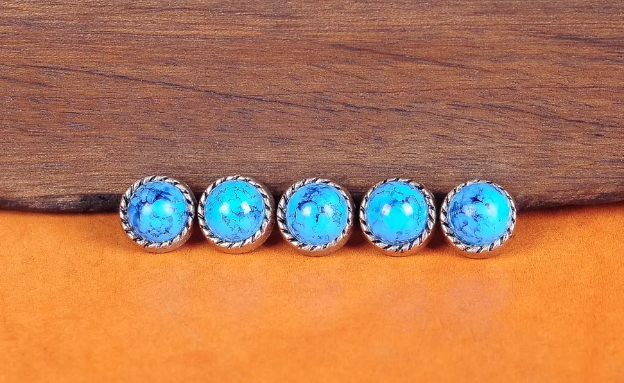 10PCS 10MM TURQUOISE VINTAGE SLIVER FLORAL ROPE LEATHER CRAFT WESTERN CONCHOS RIVETS STUDS FOR BELT BRACELET HANGBAG