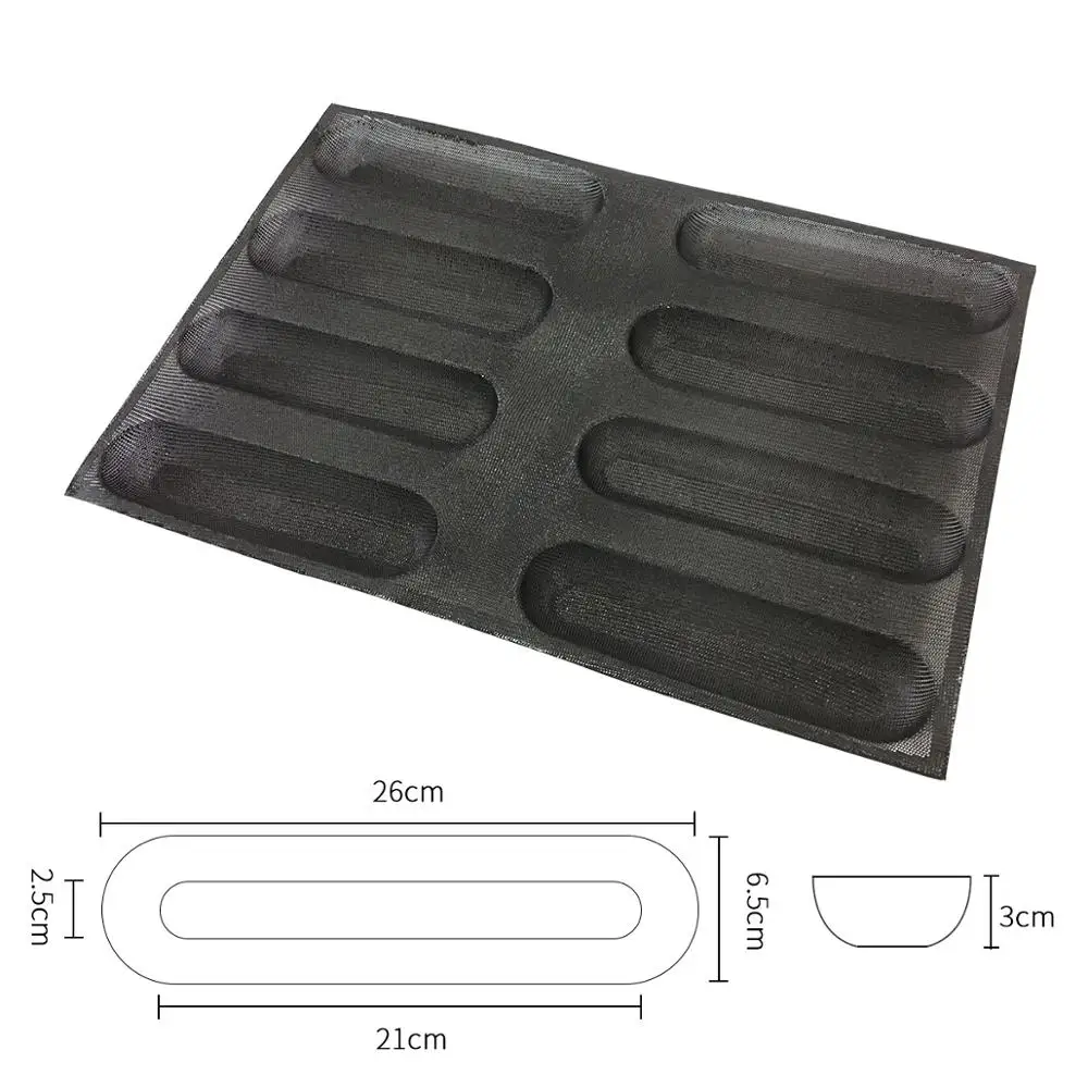 Bluedrop silicone sandwich form oblong hot dog shape bread mold perforated fiberglass baking sheet mould 10 inch 8 caves