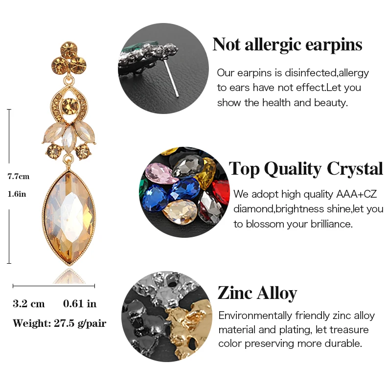 VEYO Horse eye Luxury Crystal Drop Earrings Fashion Jewelry Elegant Long Earrings for Women