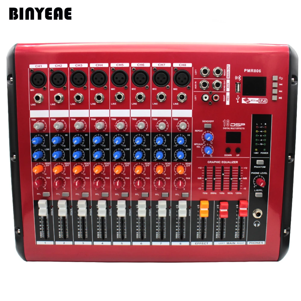 

500W Power Mixer for Home Party Karaoke, Bluetooth and USB Driver Mixing Console 8 Channel PMR806