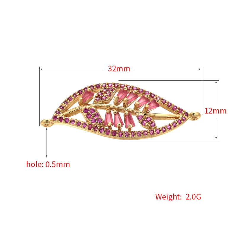 ZHUKOU 12x32mm Autumn Leaves Crystal Brass Cubic Zirconia Connector for DIY Necklace Bracelet Jewelry Making Accessories VS351