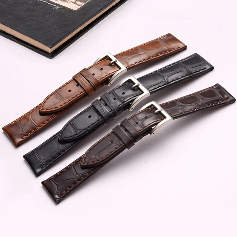 Retro Genuine Leather Watch Band 22mm 20mm 19mm 18 mm Soft Calfskin Watchband Smart Watch Strap for Samsung 46mm Huawei Bracelet