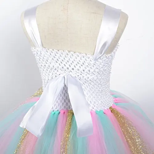 Tutu Dress For Girls Handmade Rainbow Tulle Dress For Unicorn Party Special Occasion (mint+pink+gold)