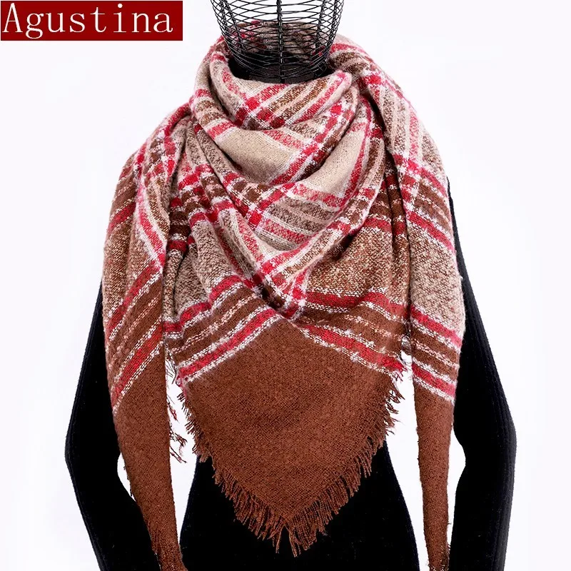 Sjaal tartan scarf winter women cashmere shawl poncho schal triangle scarfs luxury capes brand pashmina ladies scarves plaid new