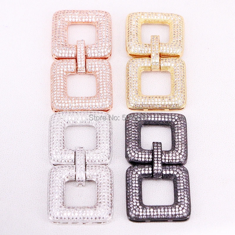 

5PCS ZYZ321-8039 Double Square Shape Multi Holes Paved CZ Buckle Clasps DIY Jewelry Findings