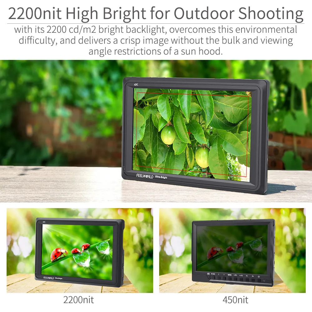 FEELWORLD FW279 7 Inch Ultra Bright 2200nit DSLR Camera Field Monitor 4K HDMI Full HD 1920x1200 LCD IPS High Brightness Monitor