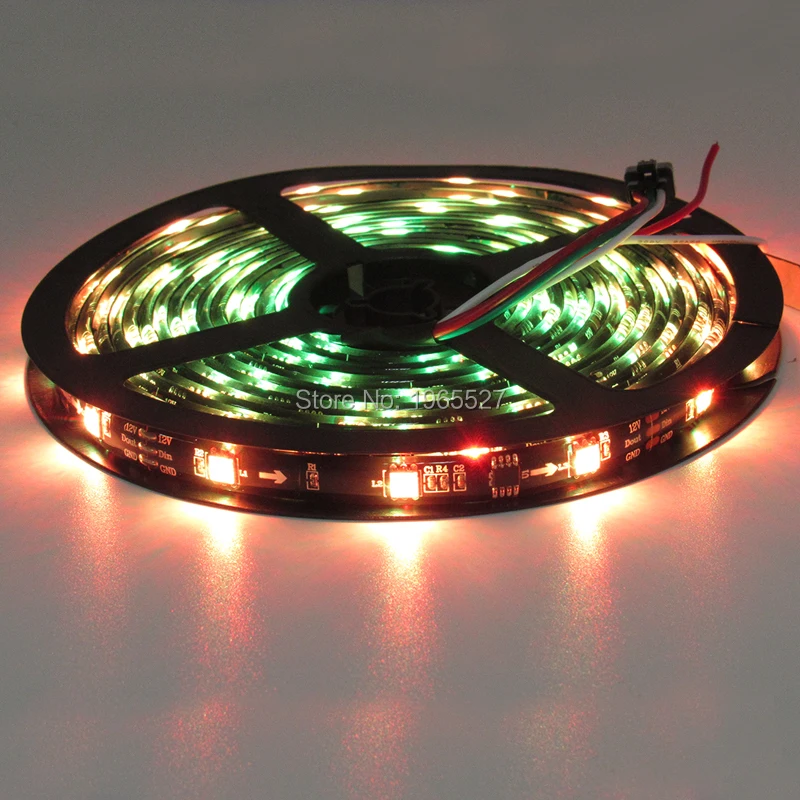 5M 30LEDs/m Addressable RGB LED Strip WS2811 pixel light,10Pixels/m with 10pcs WS2811 IC,DC12V input,Black PCB,Waterproof IP65