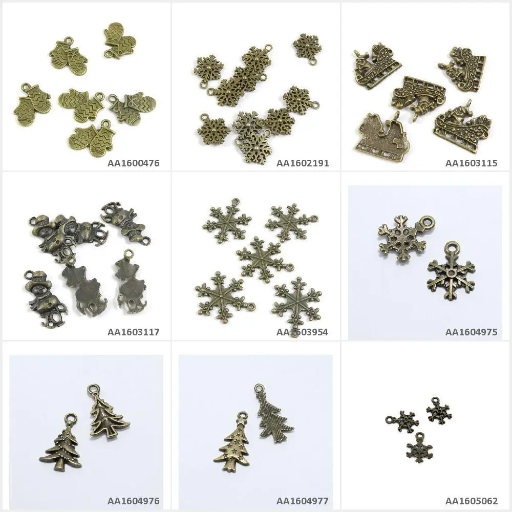 Antique Bronze Tone Jewelry Charms Snowflake Snow Flake Xmas Christmas Tree Snowman JOY Sleigh Gloves Mittens Crafting Craft