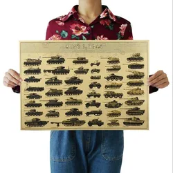 51x35cm Vintage World War II Tanks Poster Cafe Bar Wall Decor Art Crafts Retro Kraft Paper Wall Sticker Room Decoration Stickers