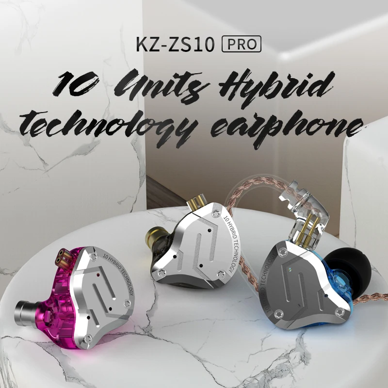 KZ – écouteurs intra-auriculaires hi-fi ZS10 Pro, avec Microphone filaire, moniteur de bruit pour Gamer